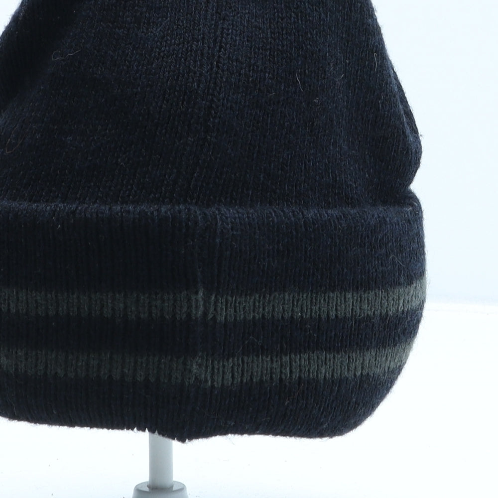 George Mens Blue Striped Polyester Beanie Size S
