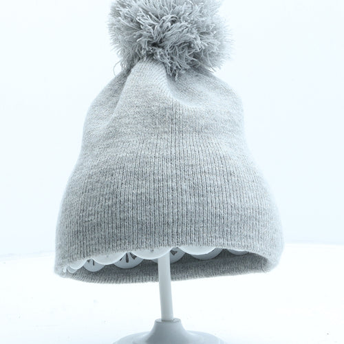 George Girls Grey Acrylic Bobble Hat One Size