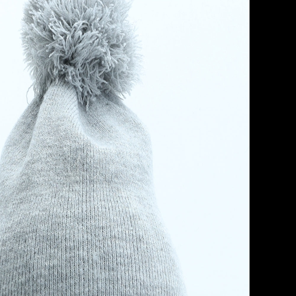 George Girls Grey Acrylic Bobble Hat One Size