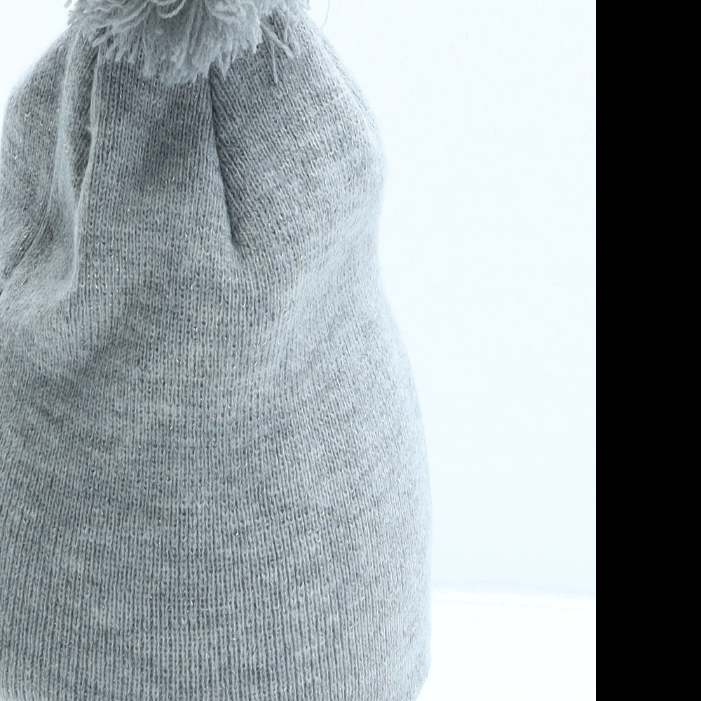 George Girls Grey Acrylic Bobble Hat One Size