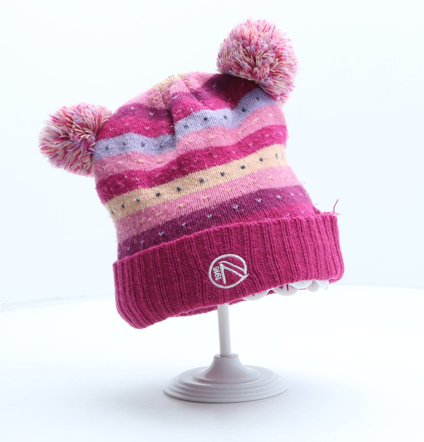 ONeills Girls Multicoloured Striped Acrylic Bobble Hat One Size