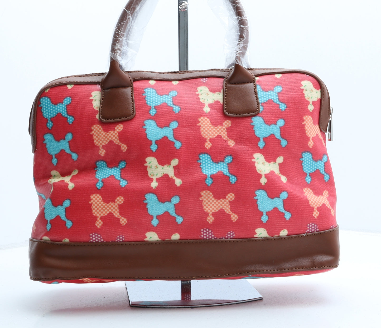 Preworn Womens Multicoloured Geometric Polyurethane Top Handle Bag Size Medium - Poodle Print