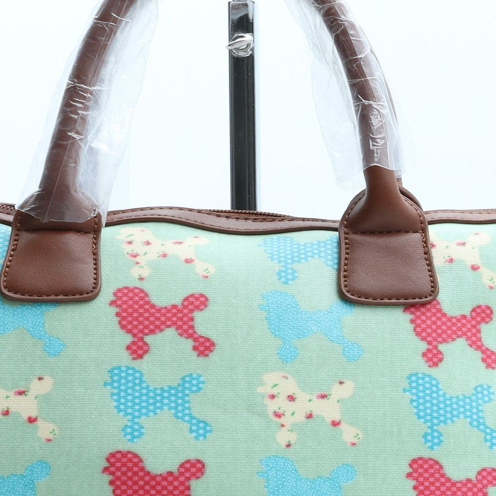 Preworn Womens Green Geometric Polyurethane Top Handle Bag Size Medium - Poodle Print
