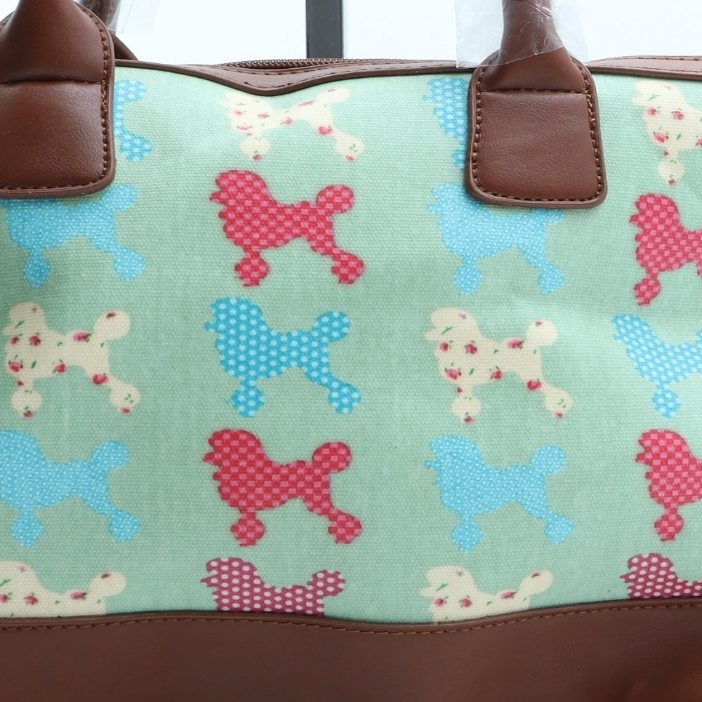 Preworn Womens Green Geometric Polyurethane Top Handle Bag Size Medium - Poodle Print