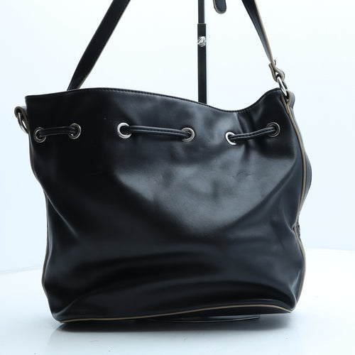 Charlie & Kate Womens Black Polyurethane Bucket & Drawstring Bag Size Medium