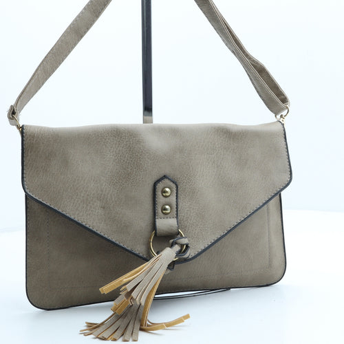 Preworn Womens Greige Polyurethane Crossbody Size Small