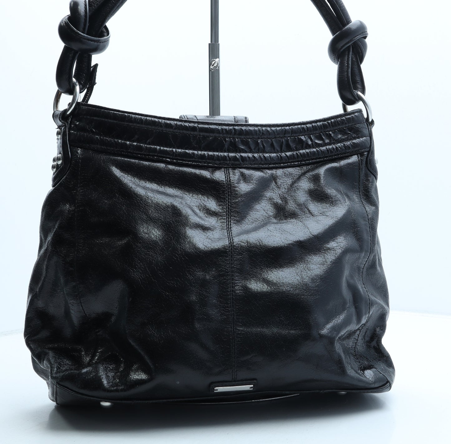 Autograph Womens Black Polyurethane Top Handle Bag Size Medium