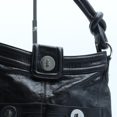 Autograph Womens Black Polyurethane Top Handle Bag Size Medium