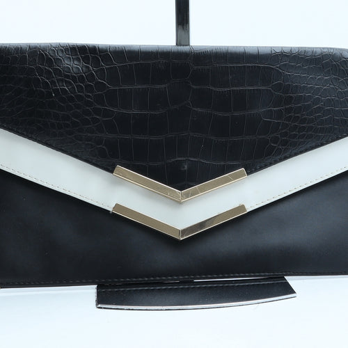 Atmosphere Womens Black Animal Print Polyurethane Clutch Size Medium - Croc Texture