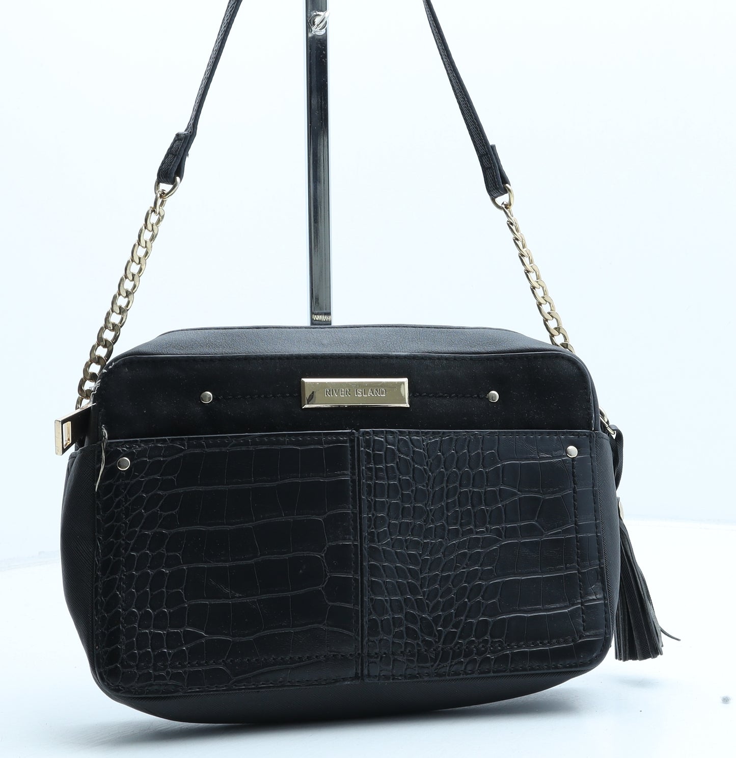 River Island Womens Black Polyurethane Crossbody Size Small - Croc Texture