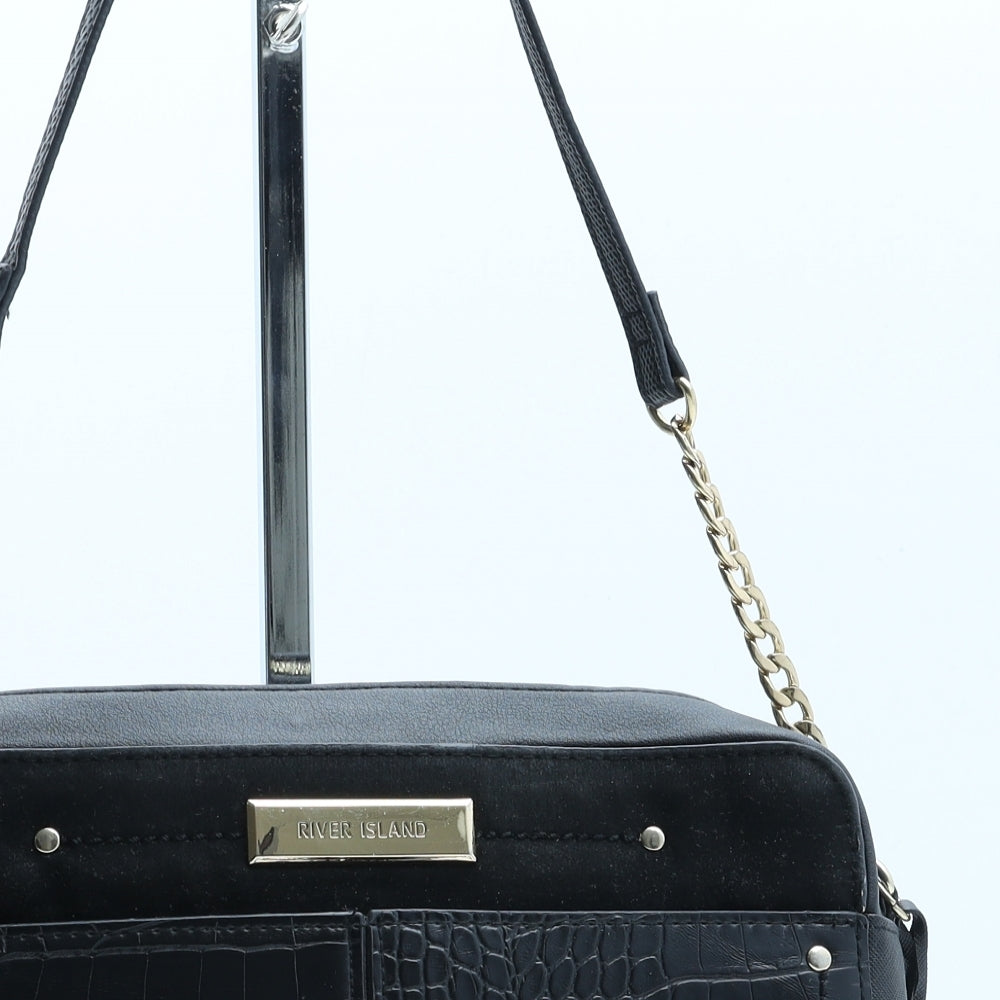 River Island Womens Black Polyurethane Crossbody Size Small - Croc Texture