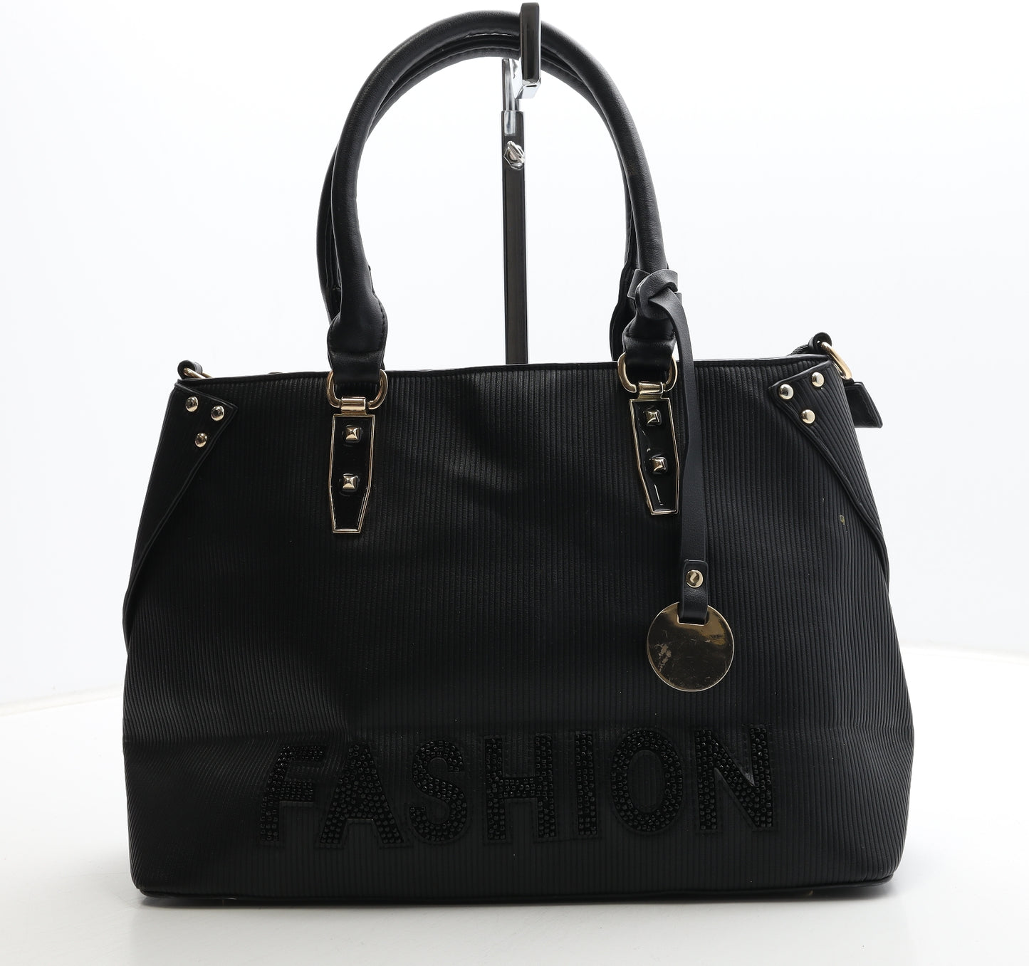 Fashion Womens Black Polyurethane Top Handle Bag Size Medium
