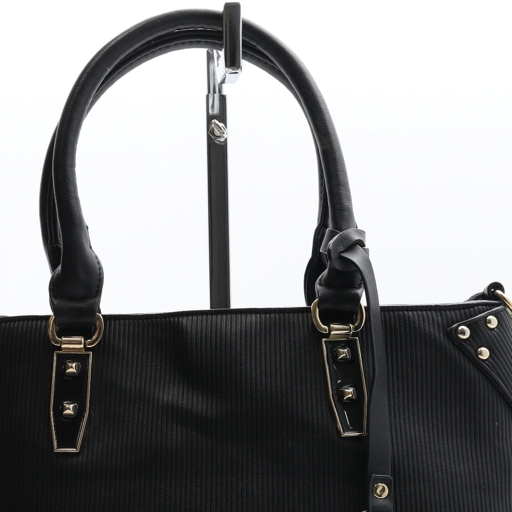 Fashion Womens Black Polyurethane Top Handle Bag Size Medium