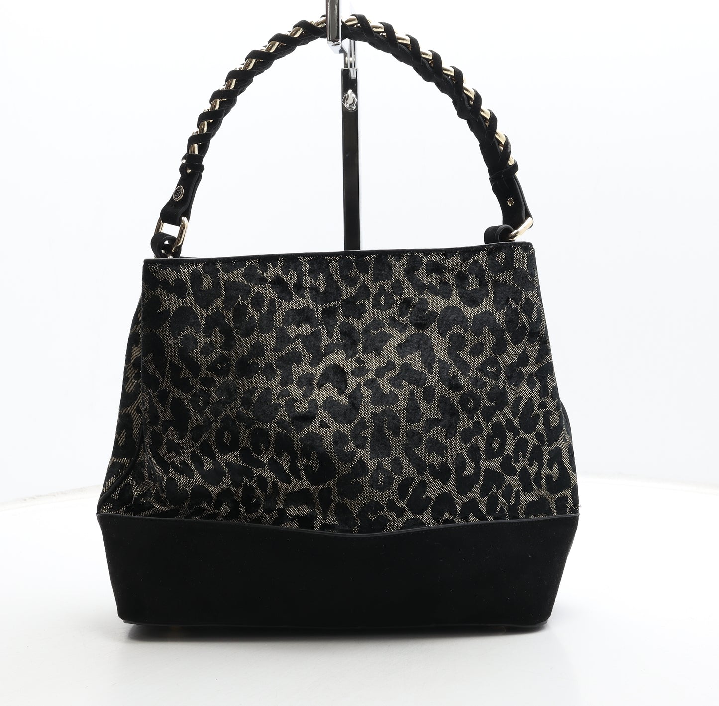 Moda in Pelle Womens Black Animal Print Leather Top Handle Bag Size Medium - Leopard Print