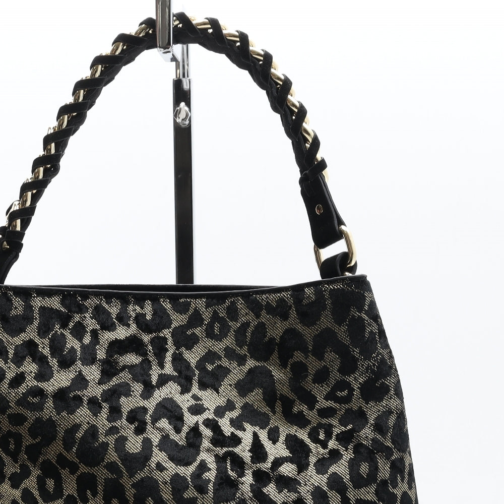 Moda in Pelle Womens Black Animal Print Leather Top Handle Bag Size Medium - Leopard Print