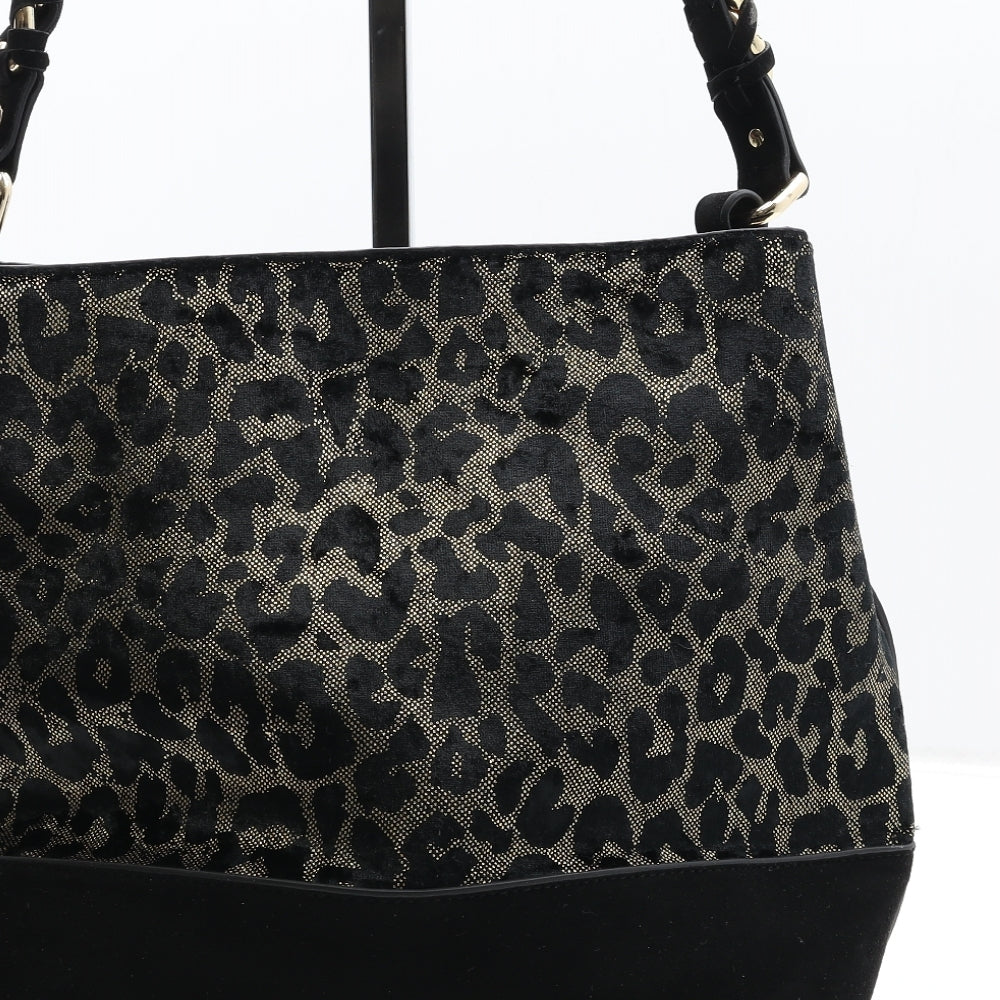 Moda in Pelle Womens Black Animal Print Leather Top Handle Bag Size Medium - Leopard Print