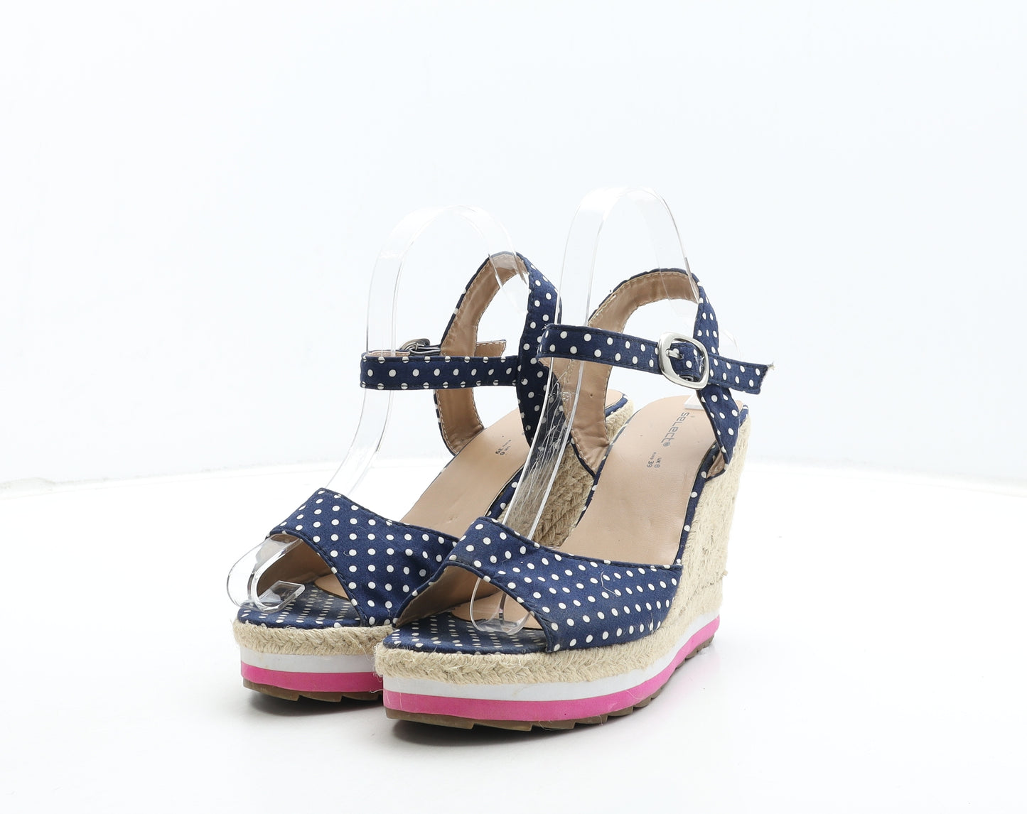 Select Womens Blue Polka Dot Polyester Strappy Heel UK 6 39