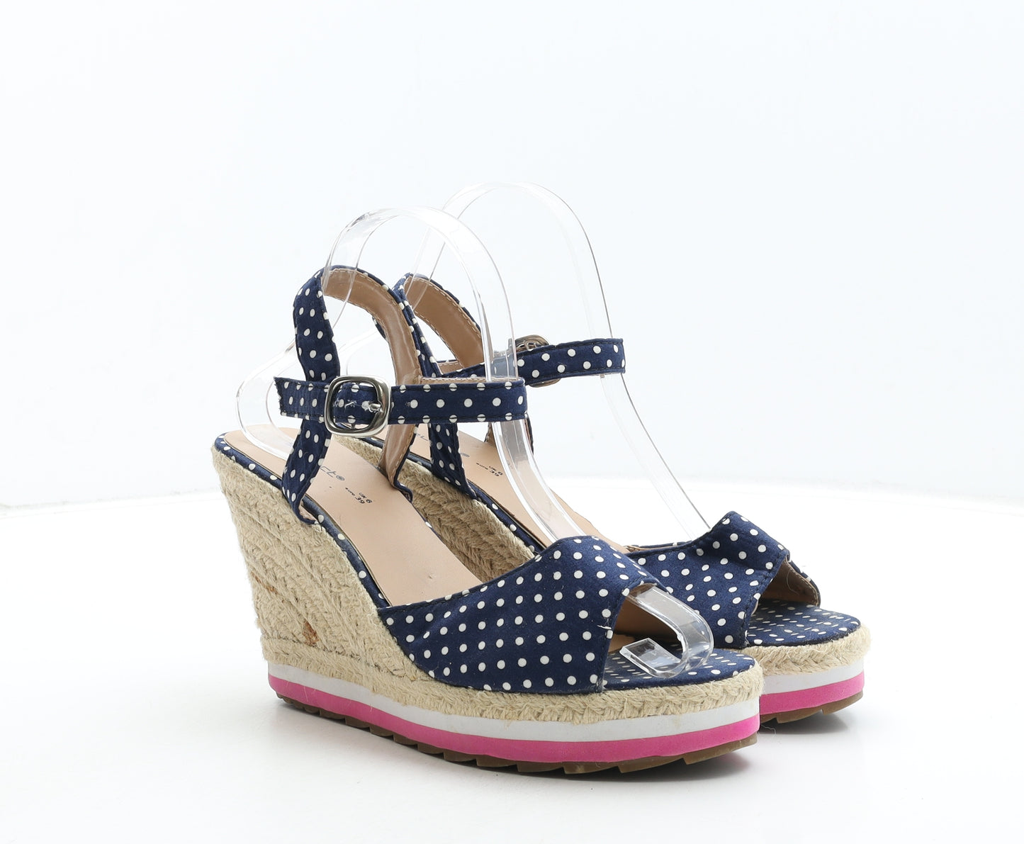 Select Womens Blue Polka Dot Polyester Strappy Heel UK 6 39