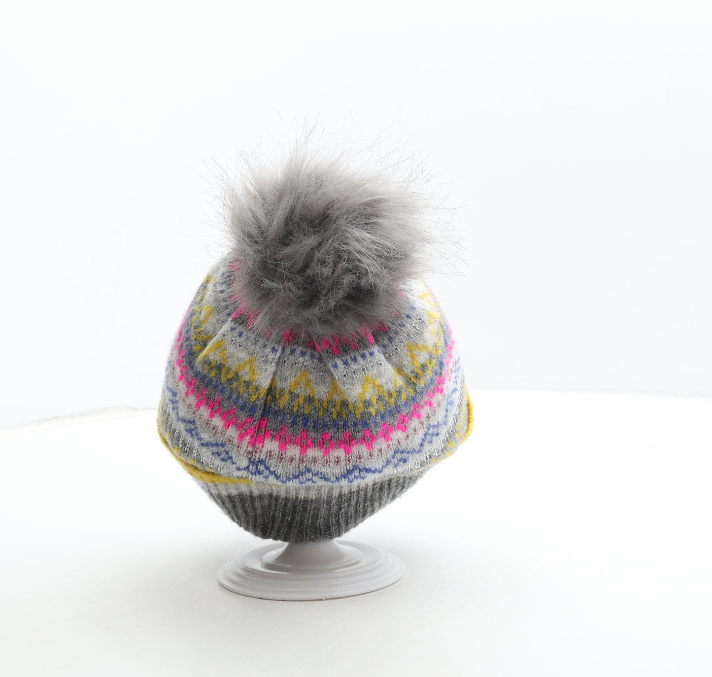 George Girls Multicoloured Fair Isle Acrylic Bobble Hat Size S