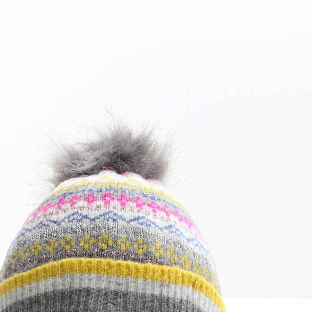 George Girls Multicoloured Fair Isle Acrylic Bobble Hat Size S