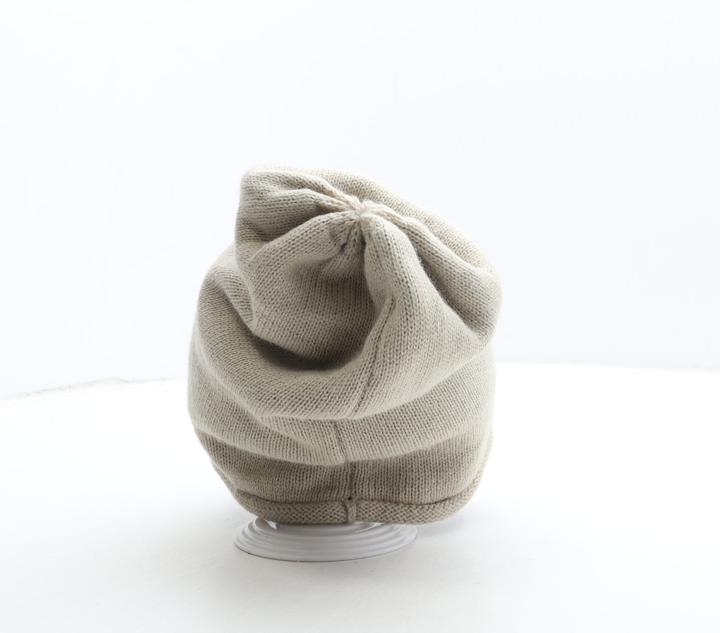 Preworn Mens Beige Cotton Beanie One Size - Star Detail