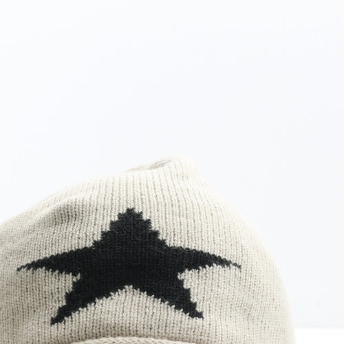 Preworn Mens Beige Cotton Beanie One Size - Star Detail