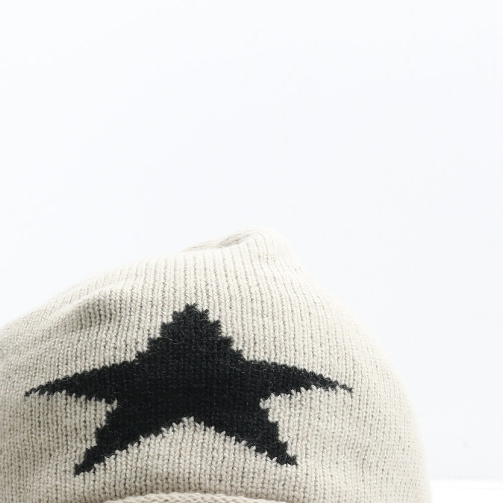 Preworn Mens Beige Cotton Beanie One Size - Star Detail