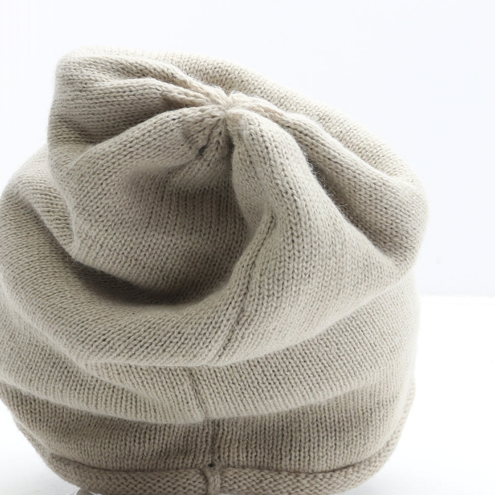 Preworn Mens Beige Cotton Beanie One Size - Star Detail