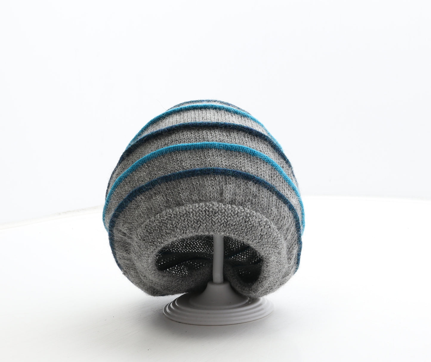 Peruvian Knitwear Womens Grey Striped Acrylic Beanie One Size