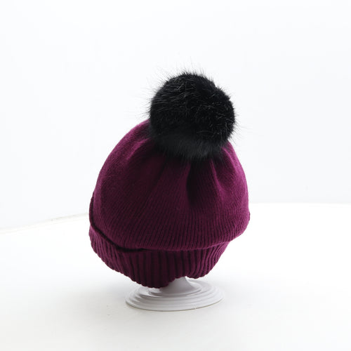 Joules Womens Purple Viscose Bobble Hat One Size