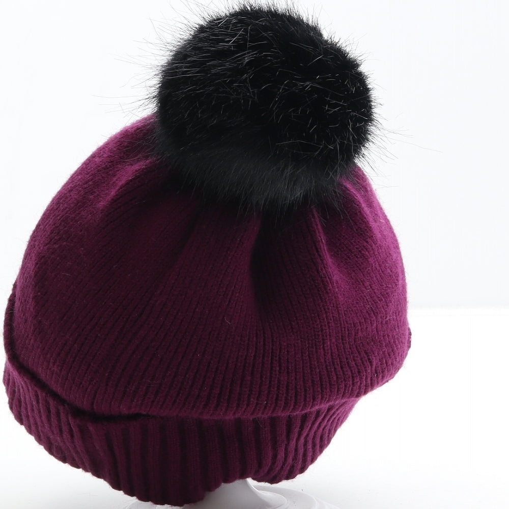 Joules Womens Purple Viscose Bobble Hat One Size