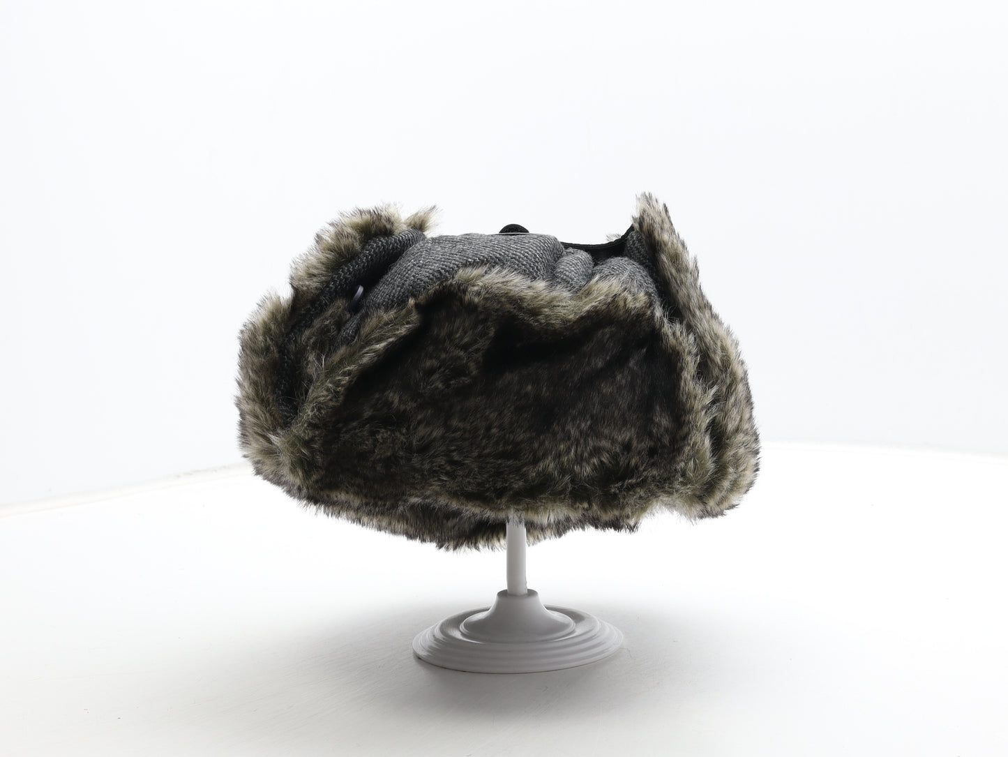 NEXT Mens Grey Polyester Trapper Hat Size S - Fur Trim