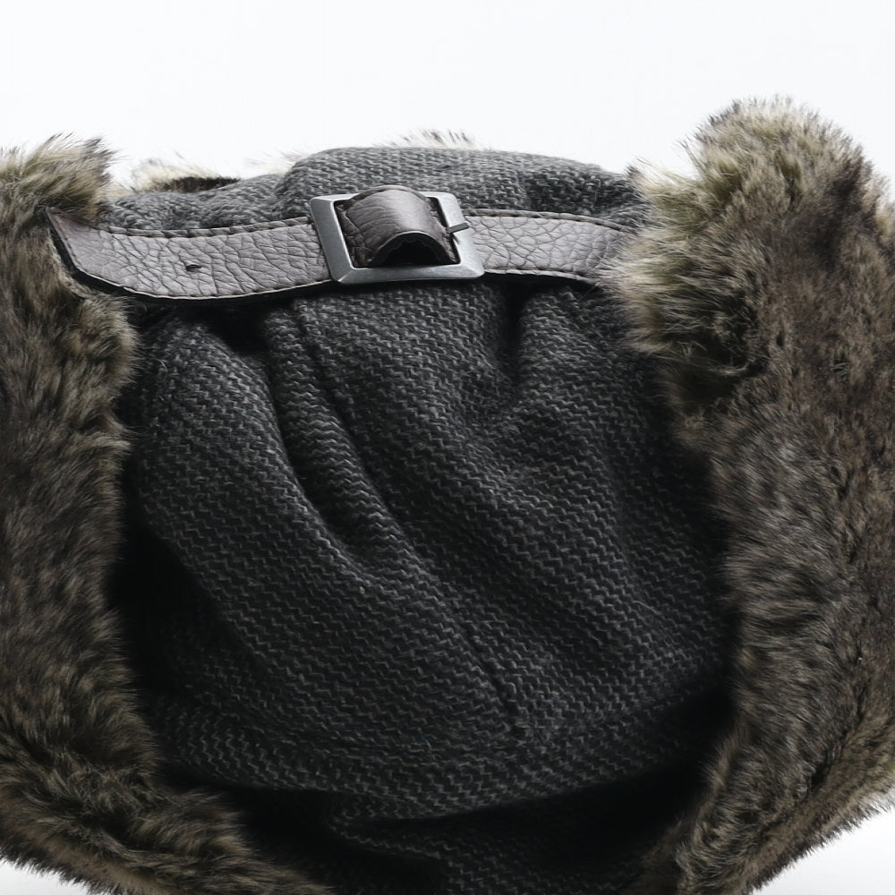 NEXT Mens Grey Polyester Trapper Hat Size S - Fur Trim