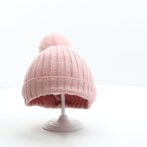 Primark Girls Pink Acrylic Bobble Hat Size S