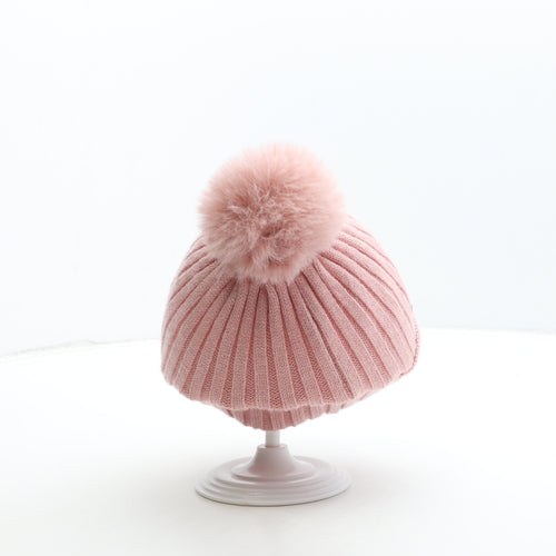 Primark Girls Pink Acrylic Bobble Hat Size S