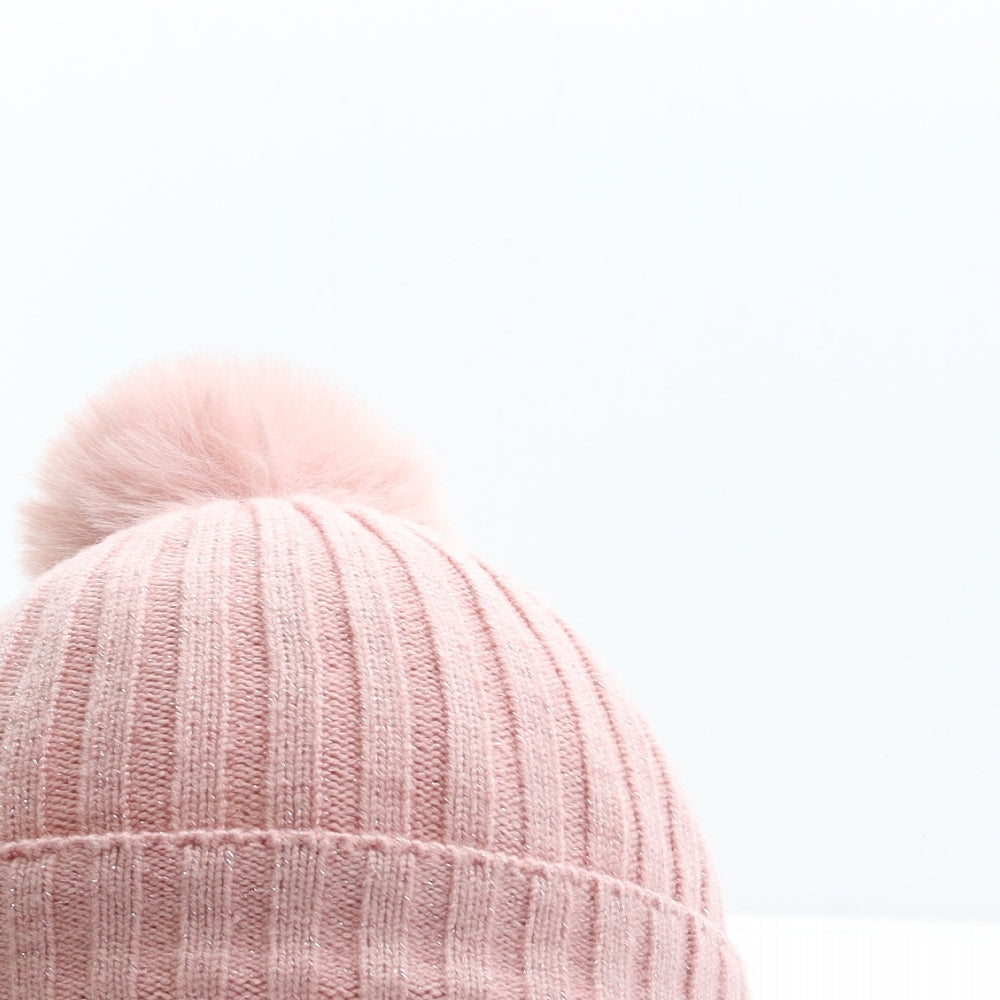 Primark Girls Pink Acrylic Bobble Hat Size S