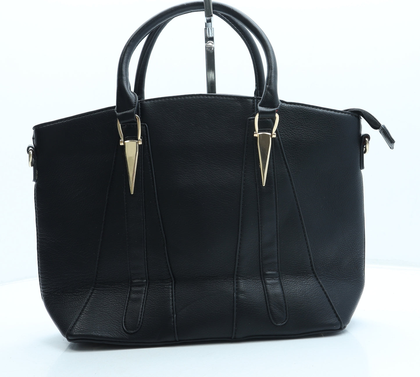 Preworn Womens Black Leather Top Handle Bag Size Large