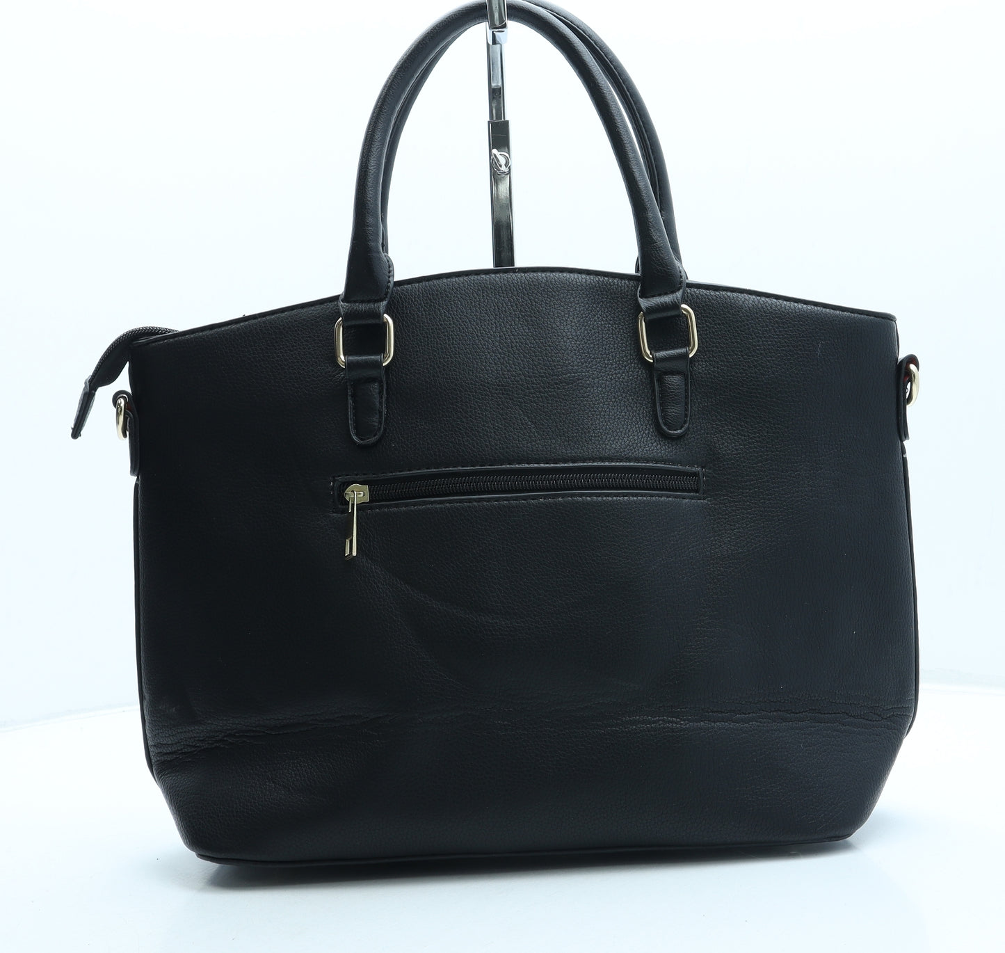 Preworn Womens Black Leather Top Handle Bag Size Large