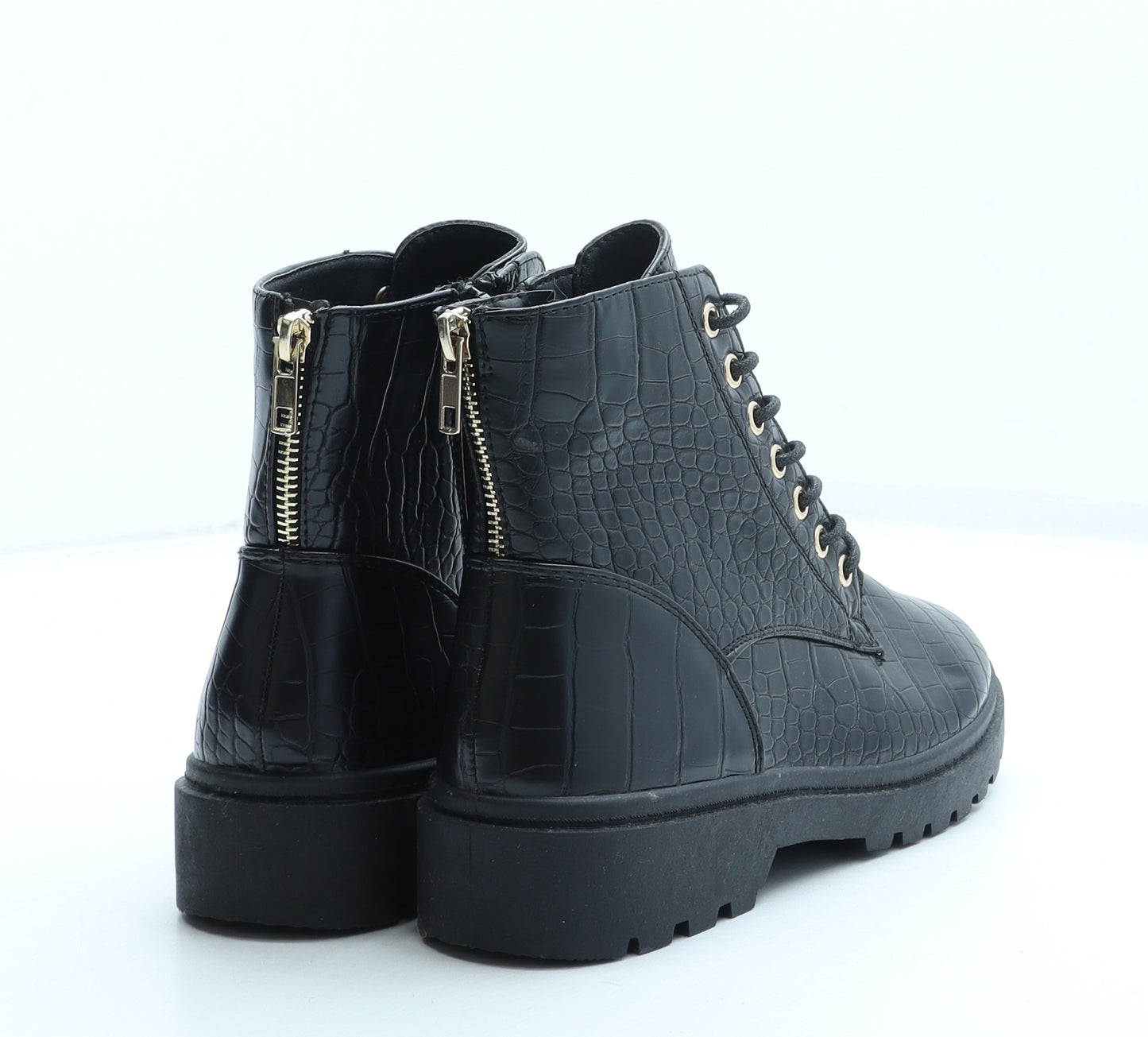 New Look Womens Black Animal Print Leather Combat Boot UK 5 38