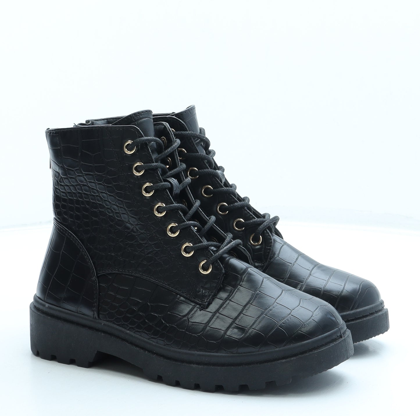 New Look Womens Black Animal Print Leather Combat Boot UK 5 38