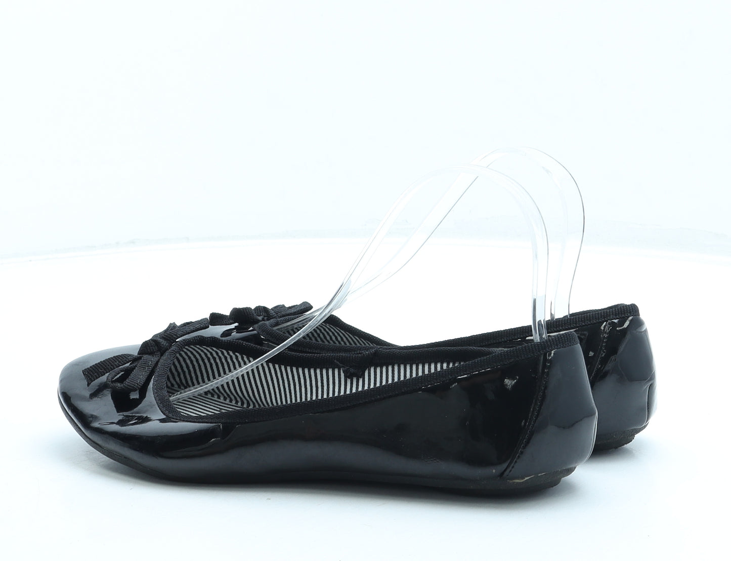 F&F Womens Black Leather Ballet Flat UK 6.5 40 - Wide Fit