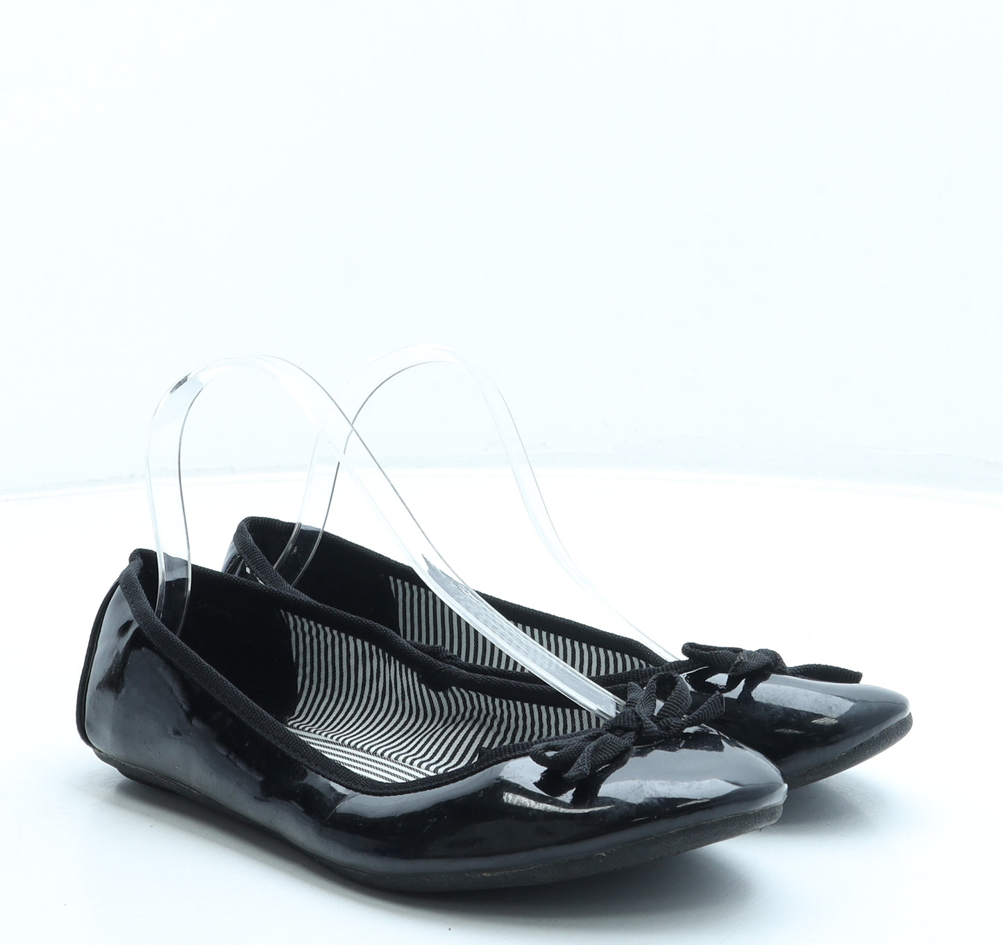 F&F Womens Black Leather Ballet Flat UK 6.5 40 - Wide Fit