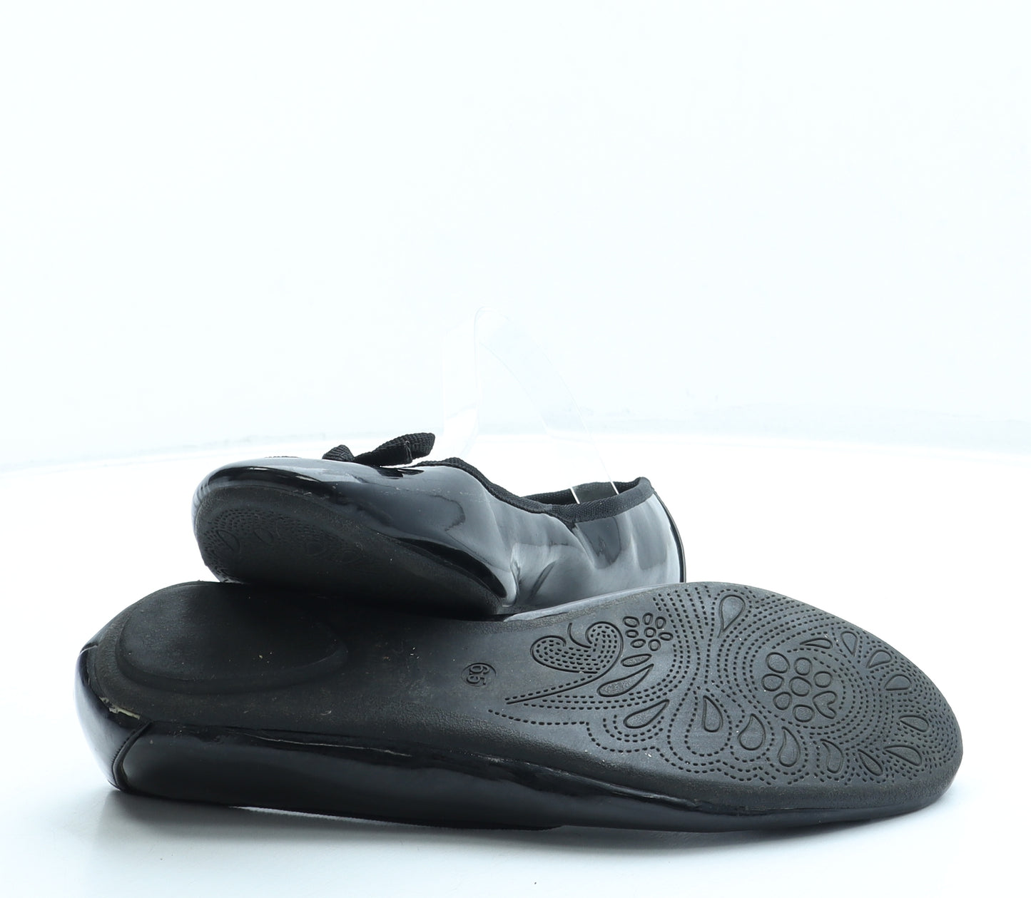 F&F Womens Black Leather Ballet Flat UK 6.5 40 - Wide Fit