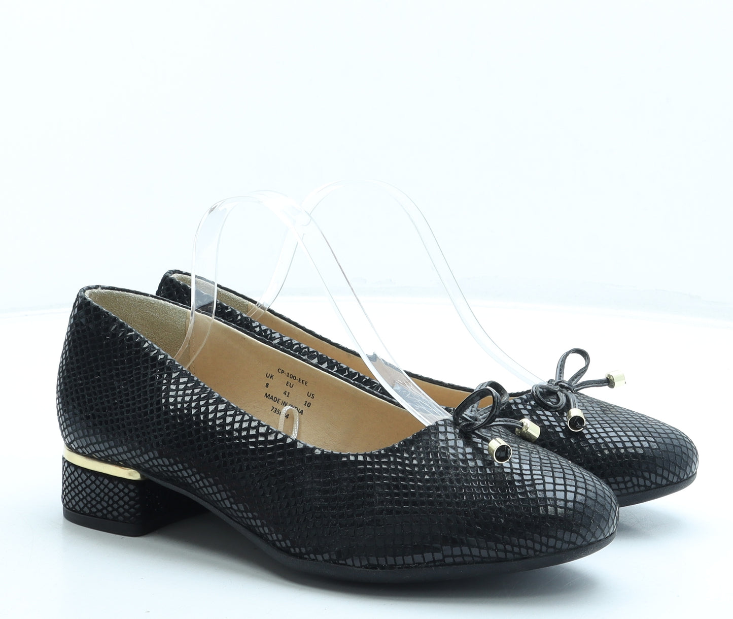J D Williams Womens Black Animal Print Leather Ballet Flat UK 8 41 US 10