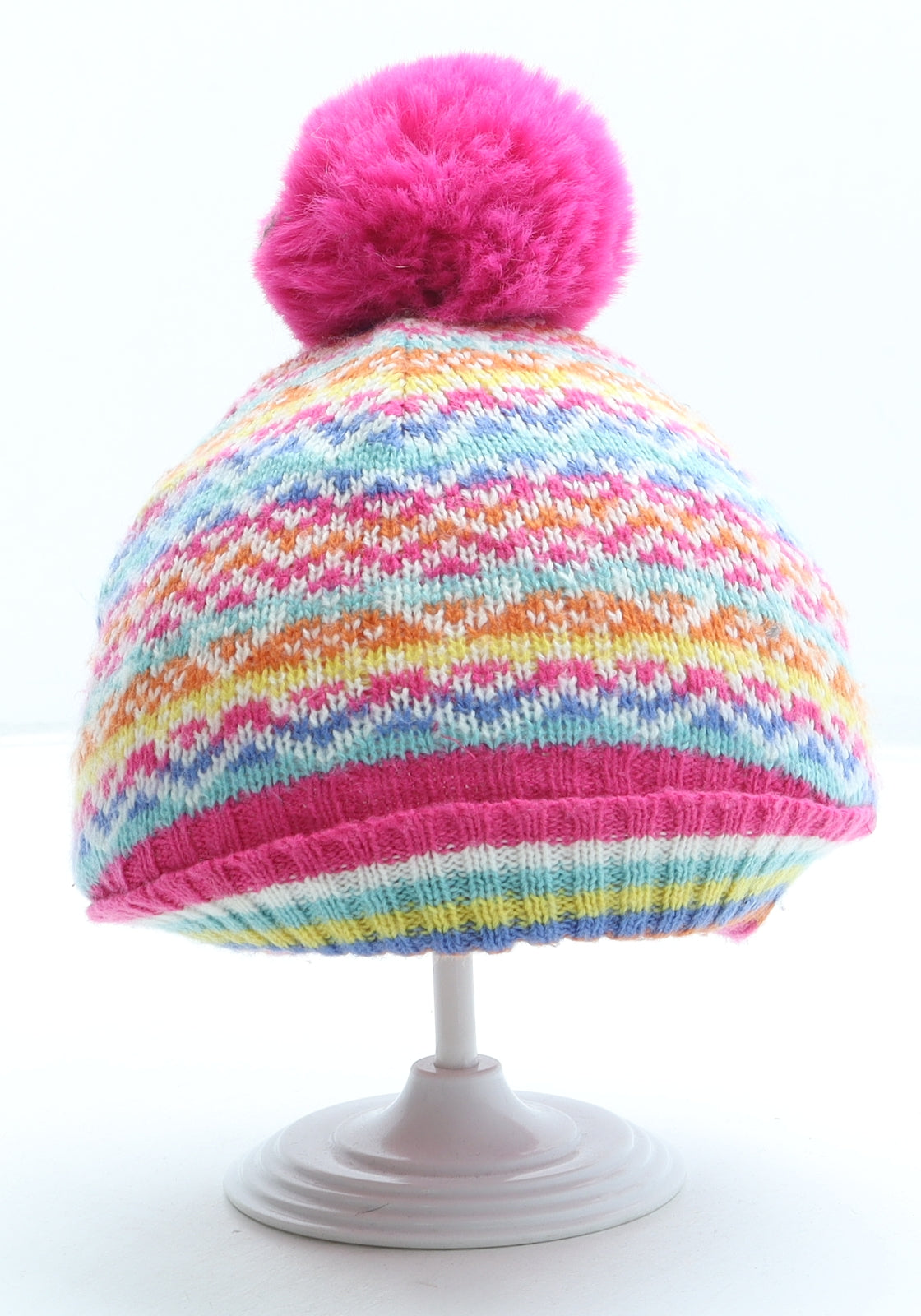 Angels Girls Multicoloured Geometric Acrylic Bobble Hat One Size - Pom Pom