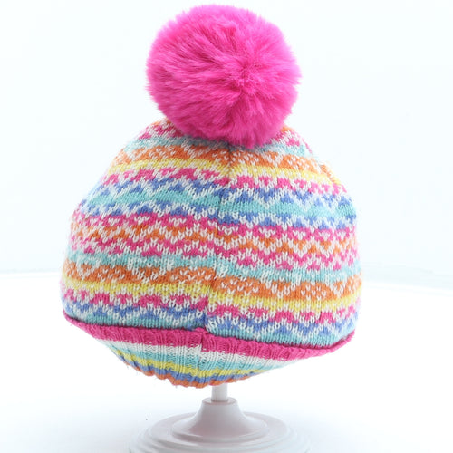 Angels Girls Multicoloured Geometric Acrylic Bobble Hat One Size - Pom Pom