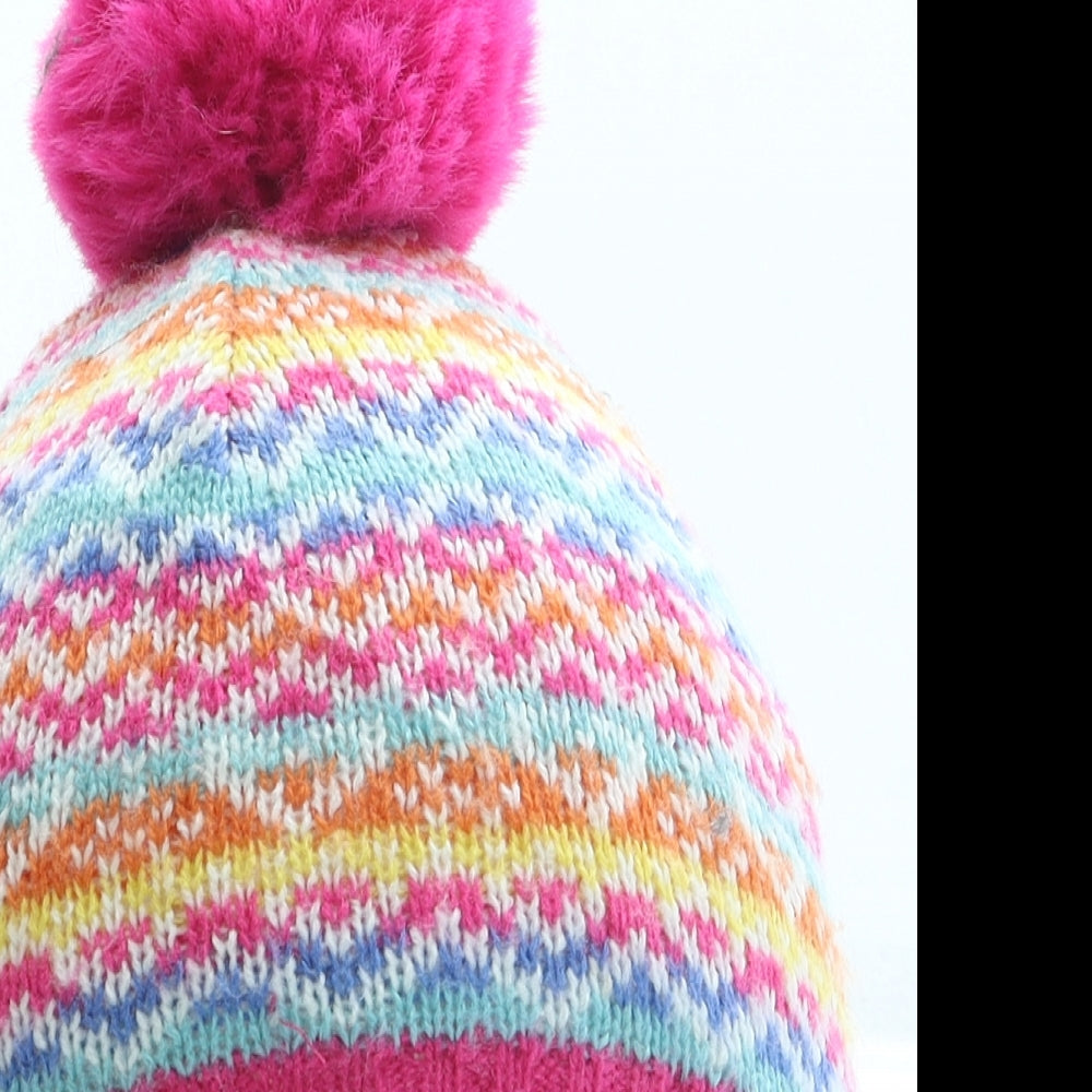 Angels Girls Multicoloured Geometric Acrylic Bobble Hat One Size - Pom Pom