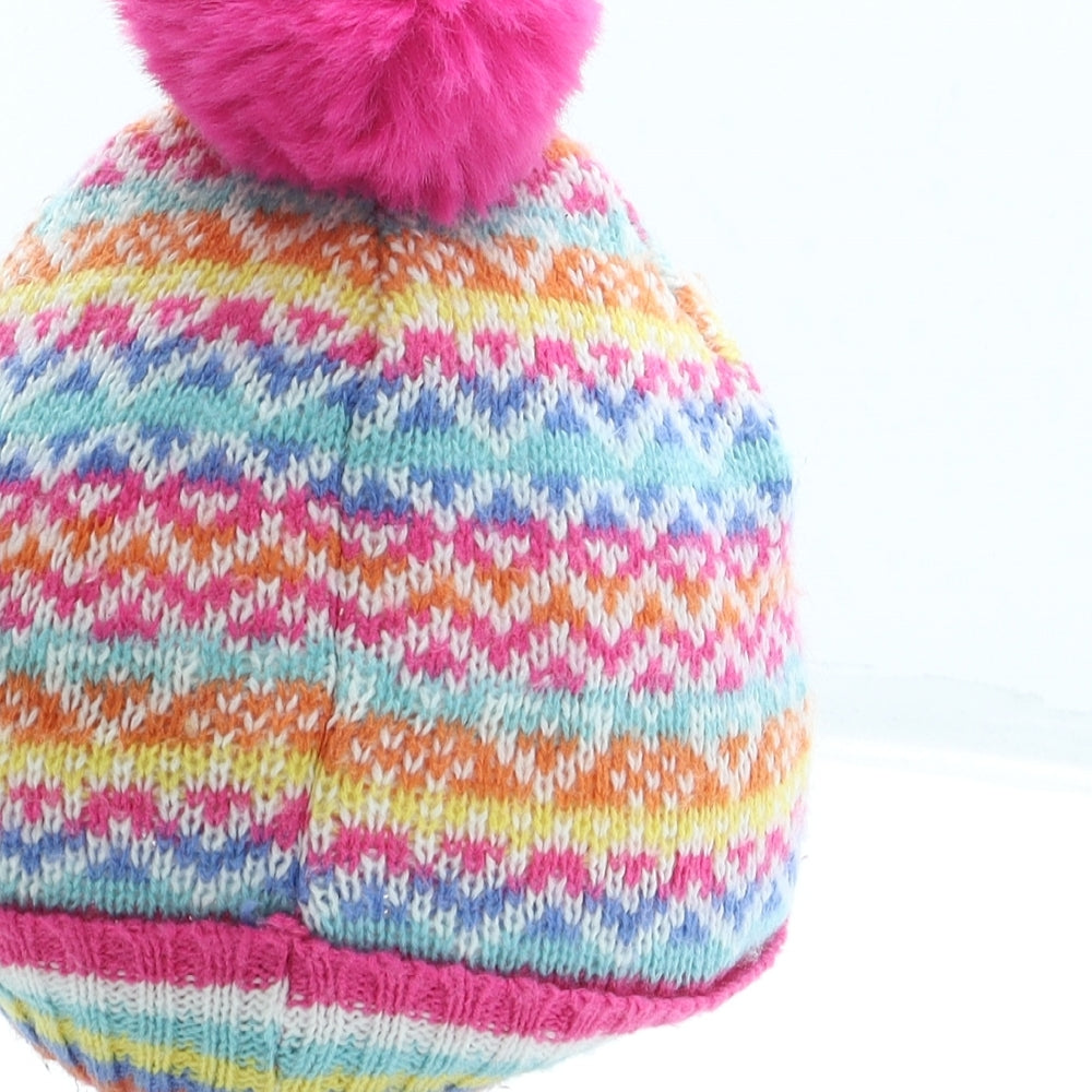 Angels Girls Multicoloured Geometric Acrylic Bobble Hat One Size - Pom Pom