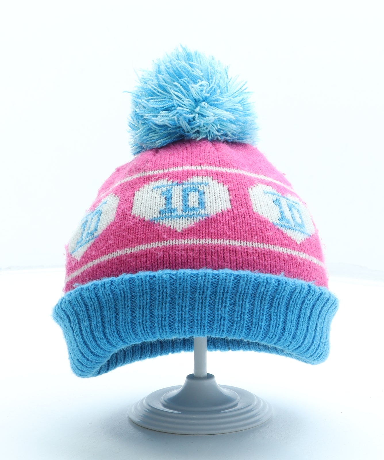TU Girls Blue Geometric Acrylic Bobble Hat One Size - One Direction