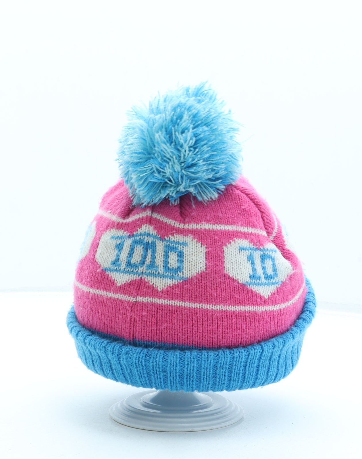 TU Girls Blue Geometric Acrylic Bobble Hat One Size - One Direction